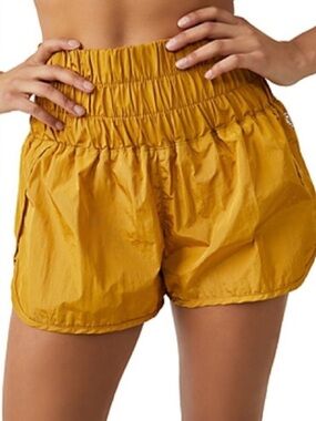 Free People Mustard High-Waist Athletic Shorts